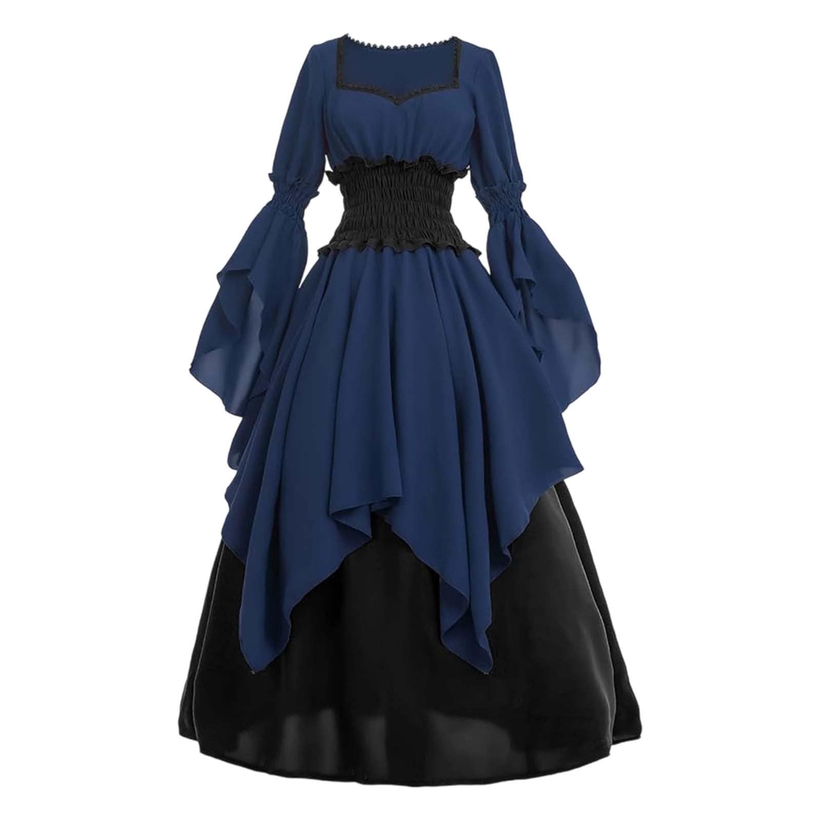 Pirate Costume Women Damen Piratenkostüm - Retro Minikleid Piratin Verkleidung Langarm Strampler Jumpsuit Elegant Partykleid Sexy Faschingskostüm Piraten Rock Overall Karneval Cosplay