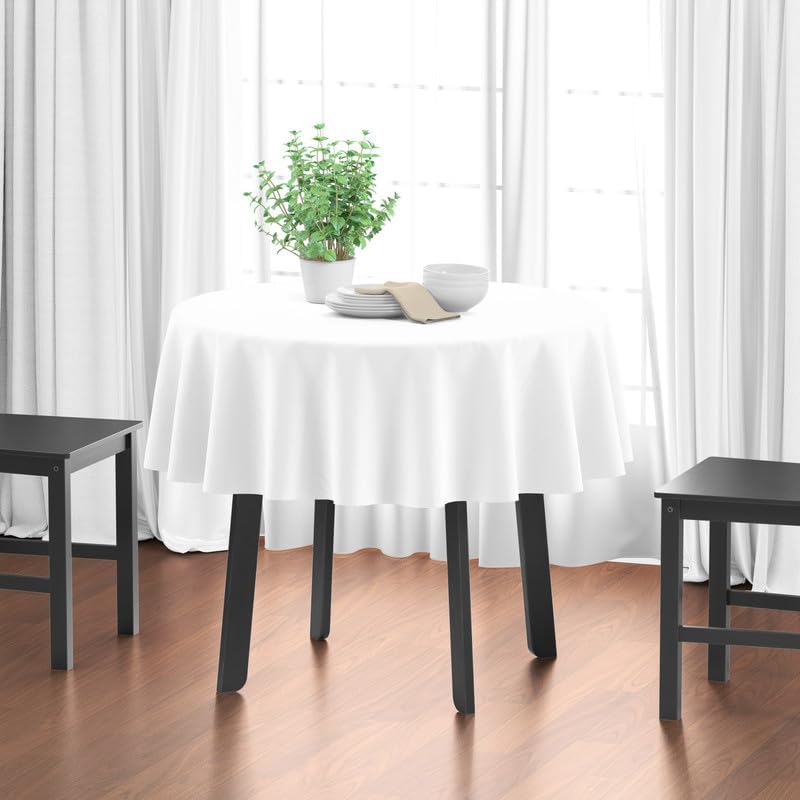 Encasa Mantel redondo de 56 pulgadas, tela de lona de algodón, color liso blanco, mantel de comedor para decoración, lavable a máquina