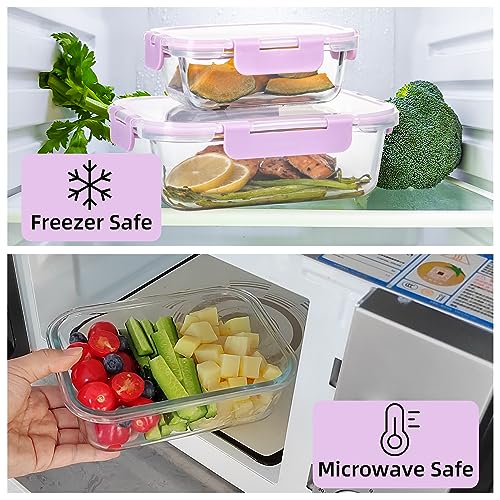 C CREST Airtight Food Storage Glass Containers with Locking Lids- 5 Large (32oz) and 5 Small (12oz), Leak-proof