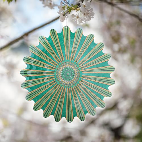 Hanging Wind Spinner Mandala- 12In Laser Cut Stainless Steel Wind Spinners Outdoor, 3D Kinetic Hanging Sculpture, Rustproof Metal Garden Decor Yard Art, Unique Gift for Women, Men, Holidays