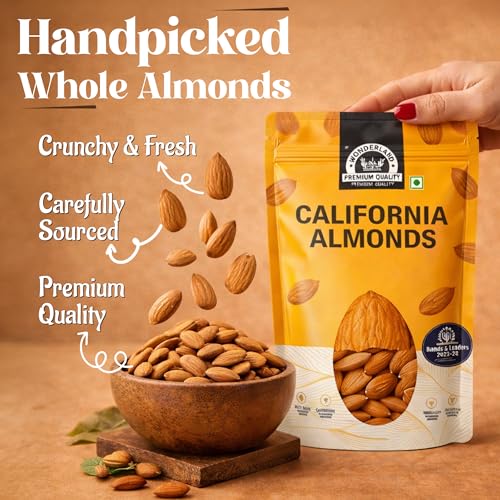 Image of Wonderland Foods 500g Raw California Almonds Pouch Pack | Dry Fruits Badam Giri | Nutritious & Delicious High in Fiber & Boost Immunity | Real Nuts | Gluten Free