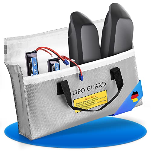 molinoRC Lipo Bag - EBike Akku Tasche FEUERFEST - Lipo Safe - für die Lagerung von Lipo Akkus im Innenraum - Akkutasche EBike Fahrrad - Lipo Tasche extra groß mit robustem Tragegurt 450x 200x 100 mm