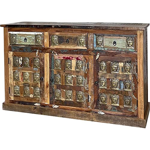 - Credenza Indiana Etnica in Legno di Recupero con Buddha in ottone-150x90x40-JBAW-117E