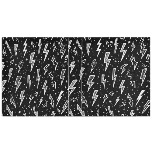Image of Caikeny 3 Ring Binder Lightning Bolts Black 1.5 Inch Binders Round Ring Clipboard with 2 Pockets for Office Supplies