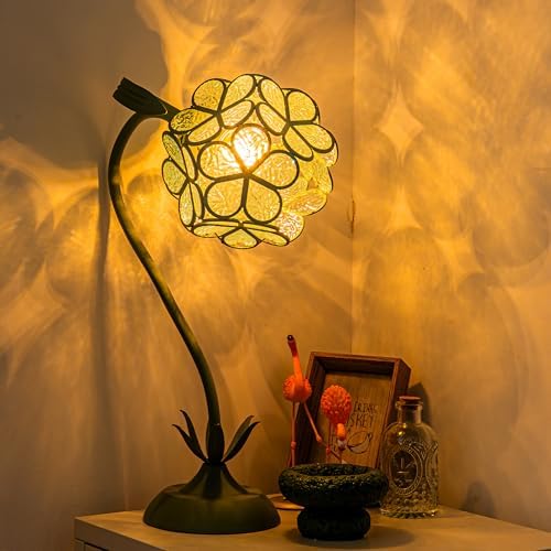 Flower Table Lamp,LED Modern Reading Light Vintage Floral Night Light,3 Color Temperatures Kawaii Bedside Lamps Decor,Bedroom Living Room Office Lighting Desk Lamps Home Decoration