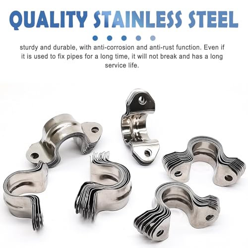 Image of 1 /2inch Rigid Pipe Strap Clamp, Two Hole Strap,U Bracket Tube Clip, Stainless Steel Heavy Duty Pipe Fasten Holder, 50Pcs (20mm)