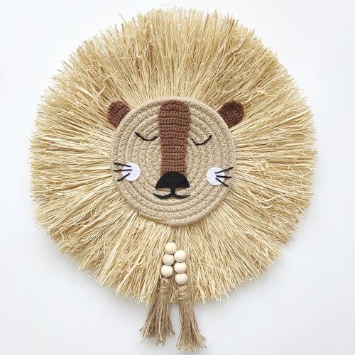 Image of YarnieJiajia Boho Handmade Lion Head Nursery Wall Decor Safari Jungle Theme Wall Hanging Art For Baby Girl Boy Bedroom