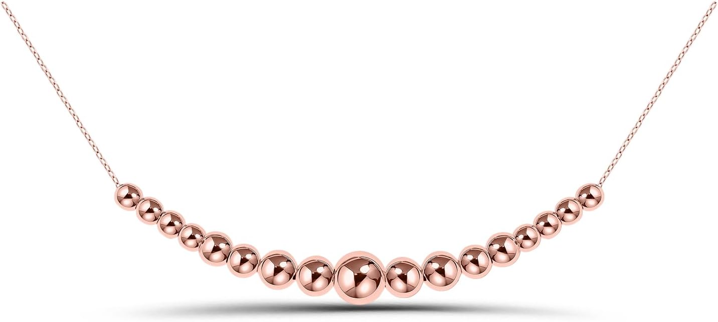 Hoops & Loops 925 Sterling Silver 18mm Graduated Polished Bead Necklace for Women, Silver, Yellow Gold, Rose Gold