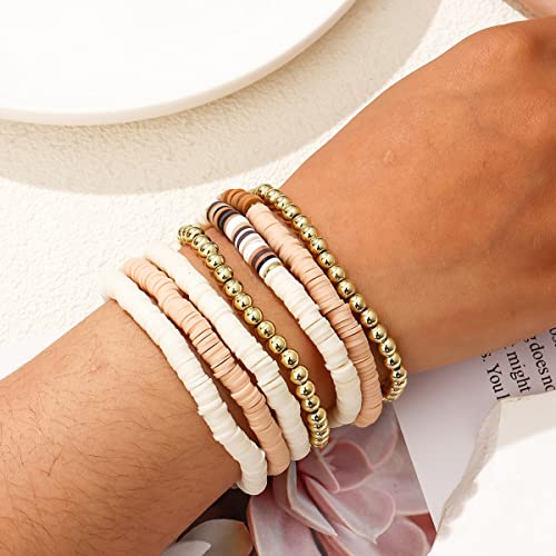 Colorful Beaded Bracelet For Women Heishi Bracelets Set Gold Clay Vinyl Bead Stackable Stretch Strand Bracelet Bohemian Summer Bracelets Set #TOP2