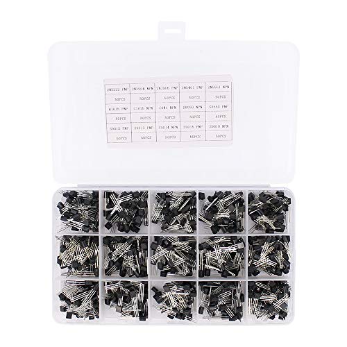 WOWOONE 750pcs 15 Values 2N2222-S9018 NPN PNP Power General Purpose Transistors Assortment Kit