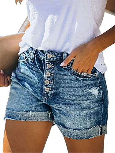 Angerella Denim Shorts for Women Mid Rise Ripped Jean Shorts Stretchy Folded Hem Hot Short Jeans - Image 3