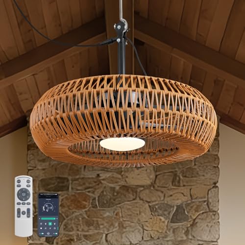 Image of 23.6 inch Outdoor Ceiling Fans with Lights for Patios, Waterproof Plug in Ceiling Fan with Remote, 3CCT Dimmable, Reversible, Gazebo Fan with Hanging Hook for Canopy,Pergola,Porch