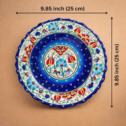Handmade Turkish Ceramic Decorative Plate 9.85 Inch (25 cm) – Ottoman Floral Design, Wall Hanging or Tabletop Display, Glazed Home Décor - Image 3