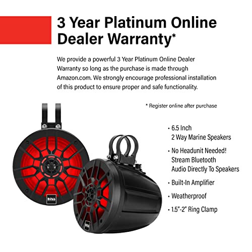Image of BOSS Audio Systems B6RGB ATV UTV Marine Roll Cage Waketower Speaker Pods - IPX6 Rated Weatherproof, Amplified, 6.5 Inch, Full Range, 2 Way, Bluetooth, RGB LED Illumination, Aux in, Sold in Pairs