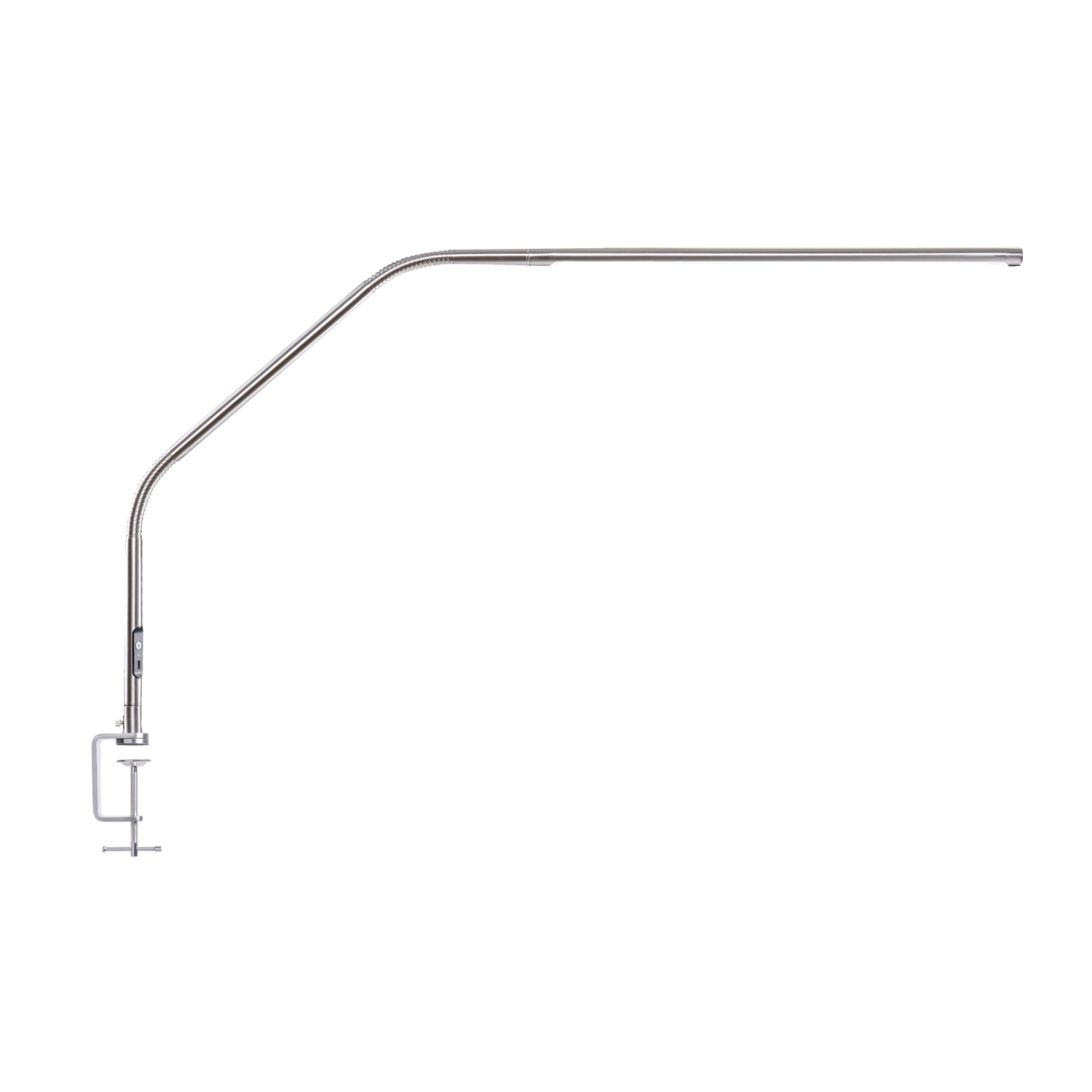 Daylight Slimline 4™ – Lámpara de Mesa LED – 6000K, 3200 Lux, 4 Niveles de Brillo, Puerto de Carga USB-C, Difusor Antirreflejos, Lámpara de Escritorio Ajustable para Arte,Acero Cepillado