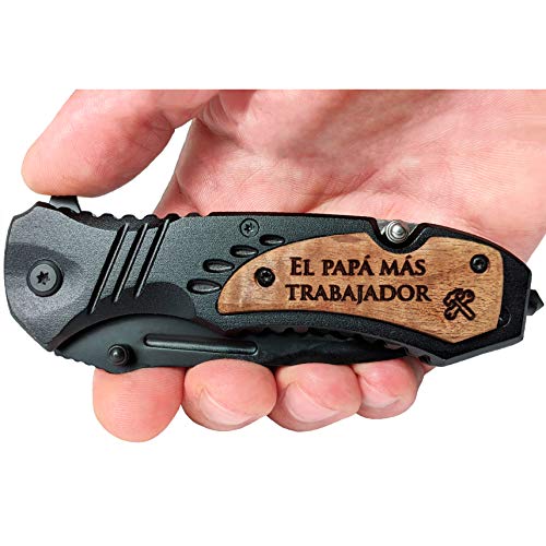 Spanish Latino Mexican Dad Gifts for Christmas, Birthday, Father's Day - El Papa Mas Trabajador - Engraved Pocket Knife for Daddy - Regalos para el dia del Padre de hija e hijo (Trabajador)