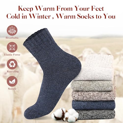 Image of LOCONHA Womens Wool Socks 5 Pairs Winter Warm Sock Thick Knit Cabin Cozy Crew Soft Socks Gifts for Women