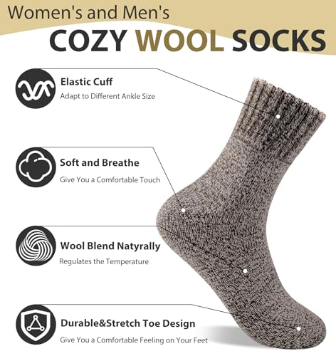 YSense 5 Pairs Womens Wool Socks Thick Knit Warm Cozy Comfy Winter Socks Gifts for Women2