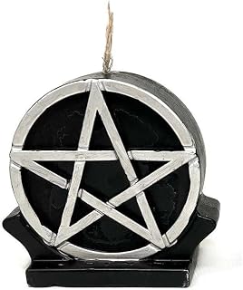 Black and Silver Pentacle Candle (5" Approx) – Elegant Ritual Candle for Wiccan and Pagan Practices