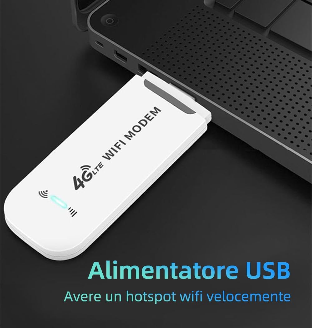 Modem Sim 4g LTE Wifi Portatile, Spina USB, Router Wireless con Supporto per Slot per Schede SIM, Supporto per Hotspot da Viaggio Portatile LTE B1/B3/B7/B8/B20/B38/B40/B41