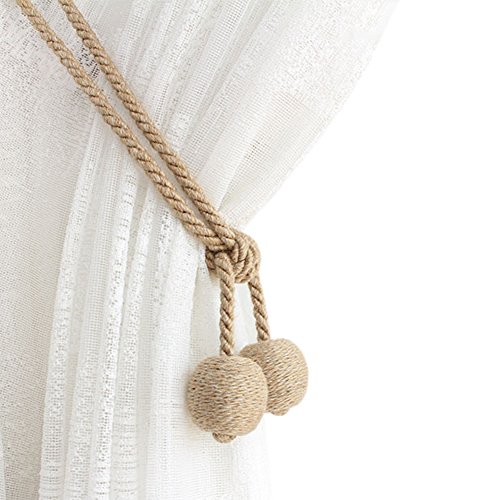 CHICTIE Natural Cotton Handmade Ball Knot Curtain Rope Cords Tiebacks Holdbacks Vintage American Rural Style Drapery Tiebacks Tie Band,Set of 2 (Jute)