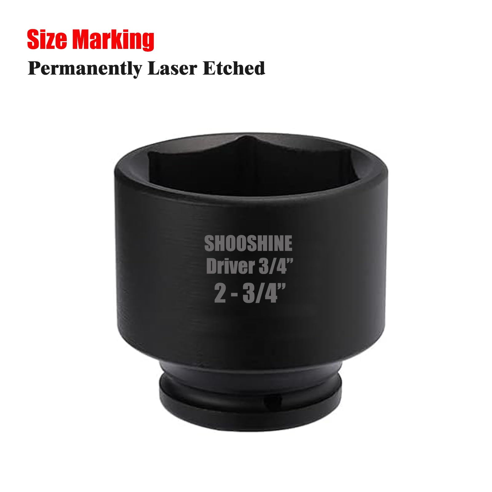 SHOOSHINE 3/4 Inch Drive 2-3/4 Inch Impact Socket Set With 6-Point