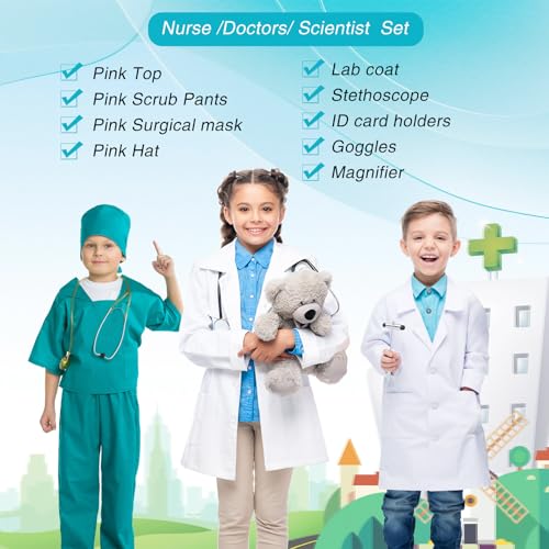 Vicenpal 10 Set Dress up Clothes for 3-8 Years Old Washable Construction Policeman Fireman Doctor Chef Gardener Explorer Scientist Soldier Astronaut Costumes for Boys and Girls Role Playing Activities - Thumbnail 3