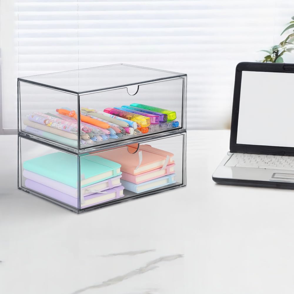 4 Piezas Organizador de Cosméticos Apilable, para Cosméticos, Baño | Organizador de Maquillaje Acrílico Transparente, Cajón de Almacenamiento de Escritorio, Vitrina Acrílica