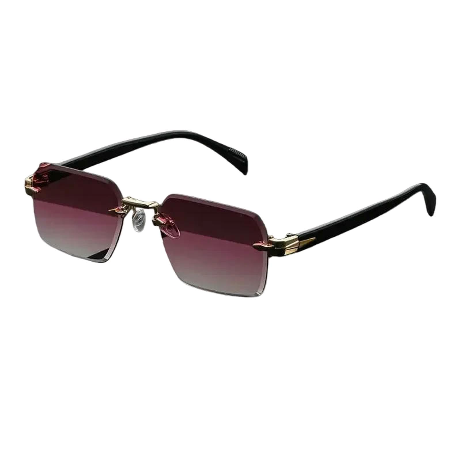 Lsqbdfc Women's Purple Sunglasses Rimless Rectangle Fashion Popular Men Shades Small Square Sun Glasses For Male Summer Traveling Oculos