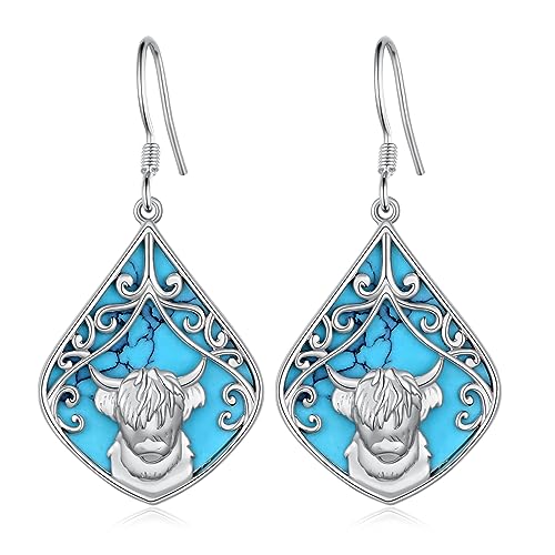 Cadeaux pour les femmes boucles d'oreilles de vache des highlands en argent