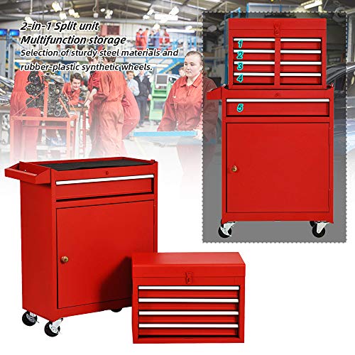Big Rolling Tool Chest, Tool Chest with Drawers and Wheels Tool Cabinet Tool Storage Removable,Rolling Tool box with Lockable Drawers, Toolbox for Mechanics Garage Workshop (Red)