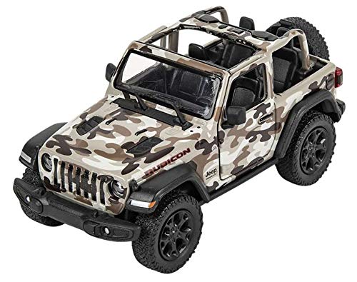 KiNSMART - 1/34 Scale Model Compatible with Jeep Wrangler Rubicon 2018 Camo Open Top (Beige)