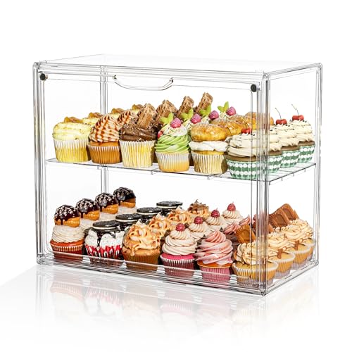 MSHOMELY 2 Tier Cupcake Stand Acrylic Cardboard Cupcake Tower Holder, Dessert Pastry Cookie Display Stand Case with Lid for Birthday Wedding Party Decoration, Large Adjustable Bread Box, XXXL