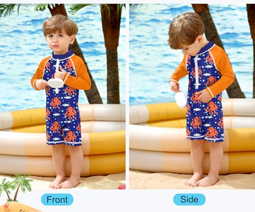 Image of BesserBay Baby Boy Swimsuit UPF 50+ Zip Front Long Sleeve Snaps Bottom One Piece Rash Guard 0-36 Months