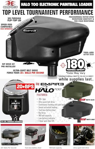 Image of Maddog Empire Mini GS Full Auto Paintball Gun Marker w /HPA Tank, Empire Halo Too Loader, Thermal Anti-Fog Paintball Mask Goggle, Neck Protector, 4+3 Harness & (4) Pods Starter Package Blue /Black
