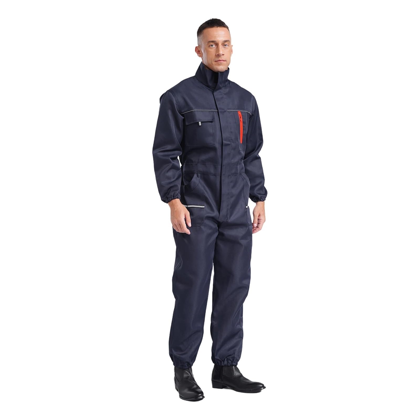 AHUFGN Overalls Mens Workwear Mens Work Overall Uniform Reflective Stripes Working Coveralls Jumpsuits Welding Suit Car Repair Workshop Mechanic Work Clothes(Deep Blue,XL)