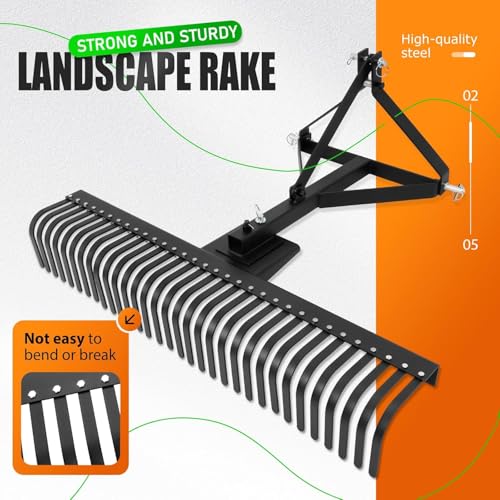 Image of KUAFU 60 inch 3 Point Landscape Rake Rotation Compatible with Category 1