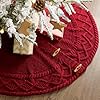 LimBridge Knitted Christmas Tree Skirt 36 Inches Wine Red Tree Skirt Diamond Edge Cable Knit Thick Rustic Christmas Tree Decorations Christmas Decor Xmas Holiday Home Party Decorations