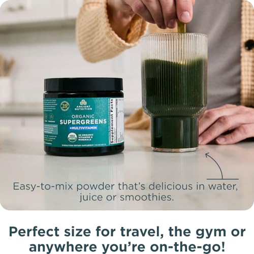 Ancient Nutrition Organic SuperGreens Powder with Probiotics, Organic Multivitamin Greens, Made from Real Fruits, Vegetables and Herbs, Digestive and Energy Support, 12 Servings, 3.6oz - Image 4