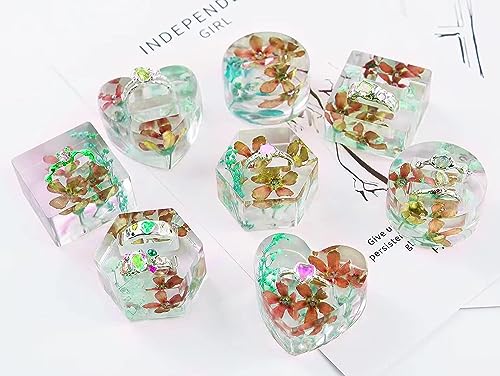 Image of FirstTry Resin Mold I Love Heart Round Hexagonal Square Shape 3D Silicone Ring Holder Tray I Crystal Casting Mould for Handmade Ring Display Storage Rack Art Crafts Home Party Decorations - 8 Cavity