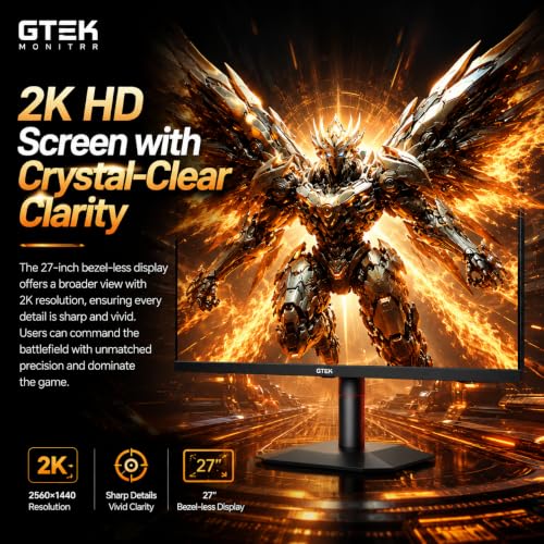 Image of GTek 27 Inch 320Hz /300Hz Gaming Monitor, 2K QHD 2560x1440 Fast IPS, 1ms MPRT, FreeSync, HDR400, HDMI 2.1 /DP 1.4, Height Adjustable Monitor for PC, PS5 & Xbox