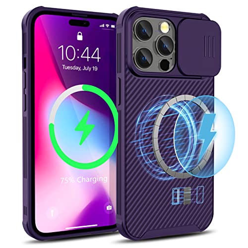 imluckies Funda Magnética para iPhone 14 Pro 6.1" Compatible con Magsafe, Funda Protectora para Cámara Deslizante con Círculo Magnético Incorporado, Parachoques a Prueba de Golpes 2022, Morado Cover