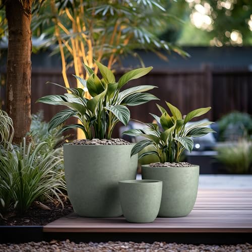 Image of Kante Set of 3 Mint Green Concrete Bowl Planters 18 inch 14 inch 10 inch Dia