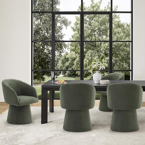 Image of KISLOT Swivel Dining Chairs Set of 4, Upholstered Mid Century Modern Deskchair with Barrel Back, Linen Fabric Kitchen Chairs for Dining Room, Bedroom, Dressing Room, Green