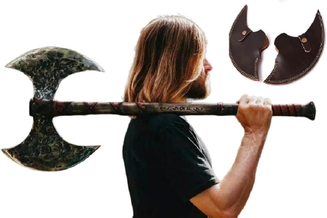 Handmade Double Head Axe Headed Ax Viking Axe Real Double Bit Axes Viking Ax Double Sidded Berserker Axe Large Norse Scandinavian Camping Hatchet Survival Hunting Outdoor Axes