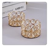 ALSOLIFE Crystal Tea Light Candle Holders，Gold Candlestick Holders for Wedding Party Table Decoration Housewarming Gift（2pcs）