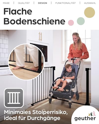 Geuther Türschutzgitter Easylock Flatstep Schwarz I Treppenschutzgitter zum Klemmen oder Bohren I Breite 118-125 cm I Türschutz für Ihr Baby & Haustier I Kinderschutzgitter beidseitig öffnend