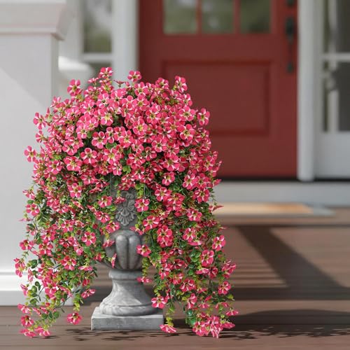 Image of 4 Bundles 29.5 inch Artificial Hanging Silk Flowers for Front Door(Rose Red) | Realistic Fake Morning Glory Flowers with Faux Eucalyptus, for Eave Porch Yard Garden Patio Balcony Home Outdoor Decoration