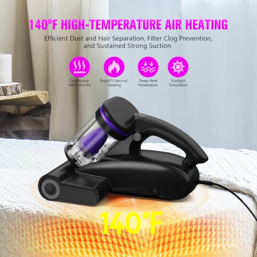 Image of Bed Vacuum Cleaner Mattress Vacuum Cleaner,16Kpa Powerful Handheld Vacuums with UV-C Light & Double Dust Cup & High Heating & Ultrasonic & HEPA Filter for Bed Sofa(Corded,Midnight Purple)