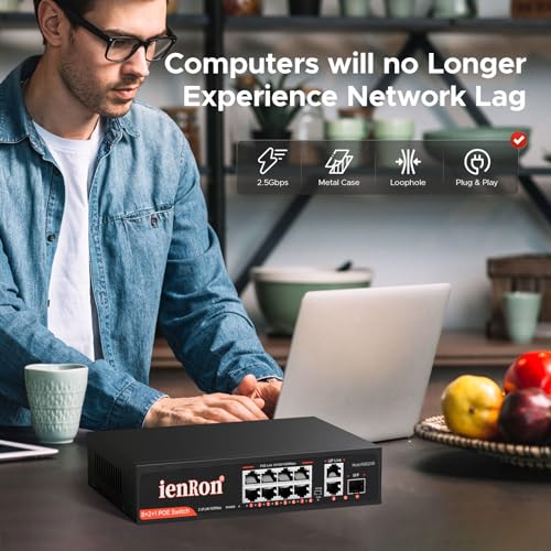 Image of 8 Port Gigabit PoE Switch, 2x Gigabit Uplinks, 1x SFP+ Slot, 120W,15W Per Pert, 802.3af, Metal Housing, 6KV Surge, VLAN, Plug & Play, Fanless for IP Cameras, AP, Business